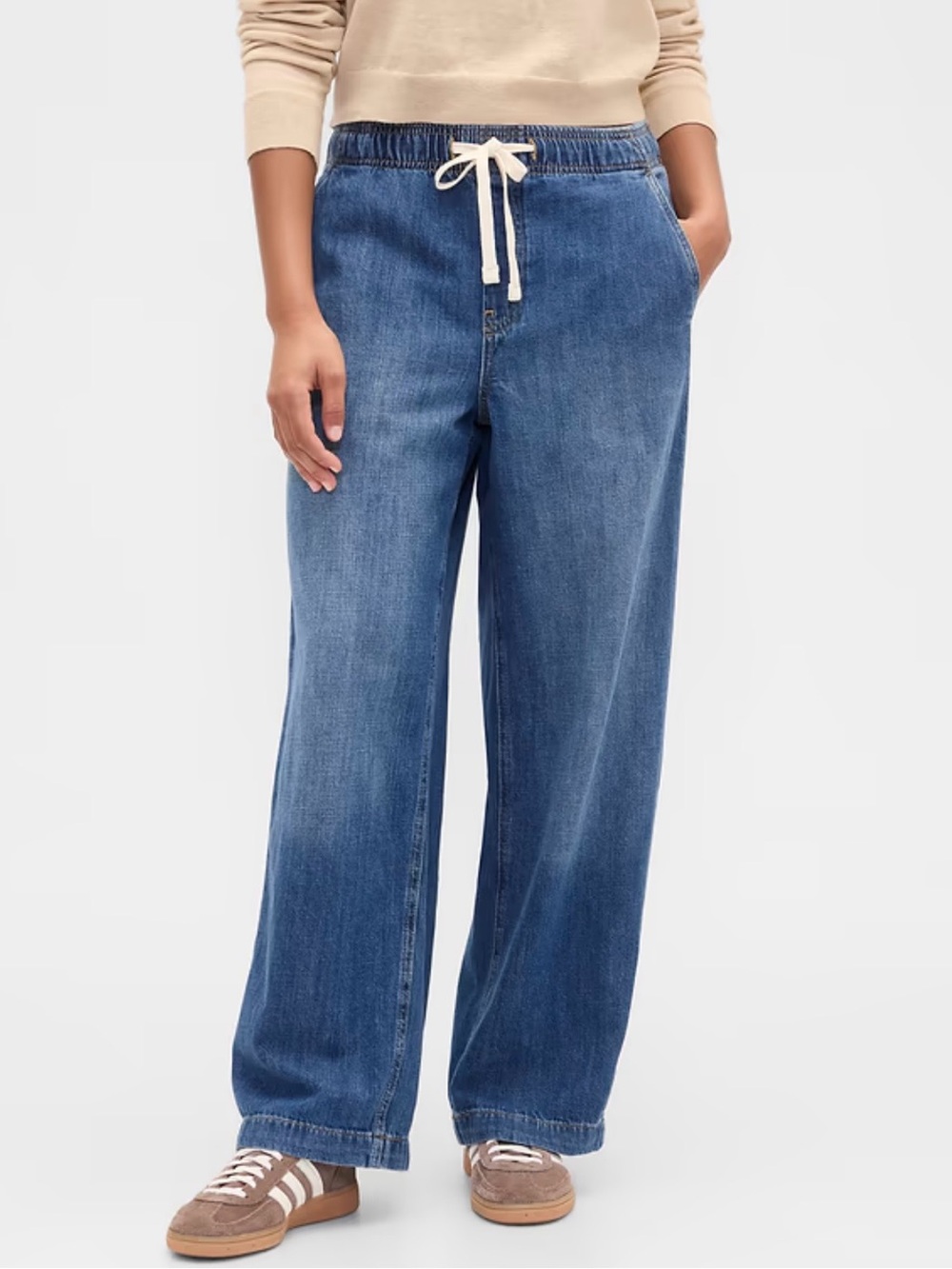 Buffalo women’s size L wide leg stretch tie waist denim jeans with pockets